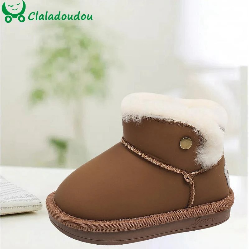 High Quality Snow Boots For 1-6Year Baby Boys,Solid Water-proof Ankle Boots For Kids Girls,Toddler Warm Winter Shoes With Plush