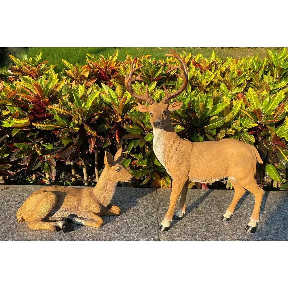 

Resin Female Deer & Standing Male Deer Figurine Animals Statue Couple Deer Sculpture Home Office Restaurant Decoration