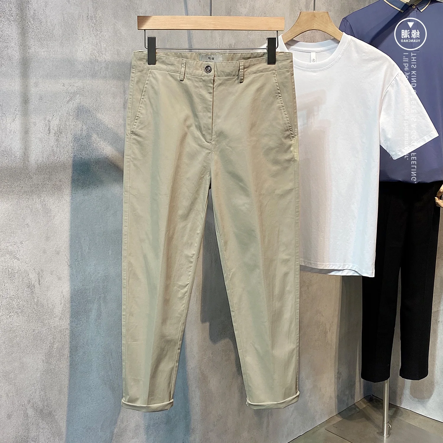 

Trendy Men's Slim Fit Cotton Casual Pants Korean Sle Faion Nine-Tenths Pure Color Small Foot Pants Breathable Pants