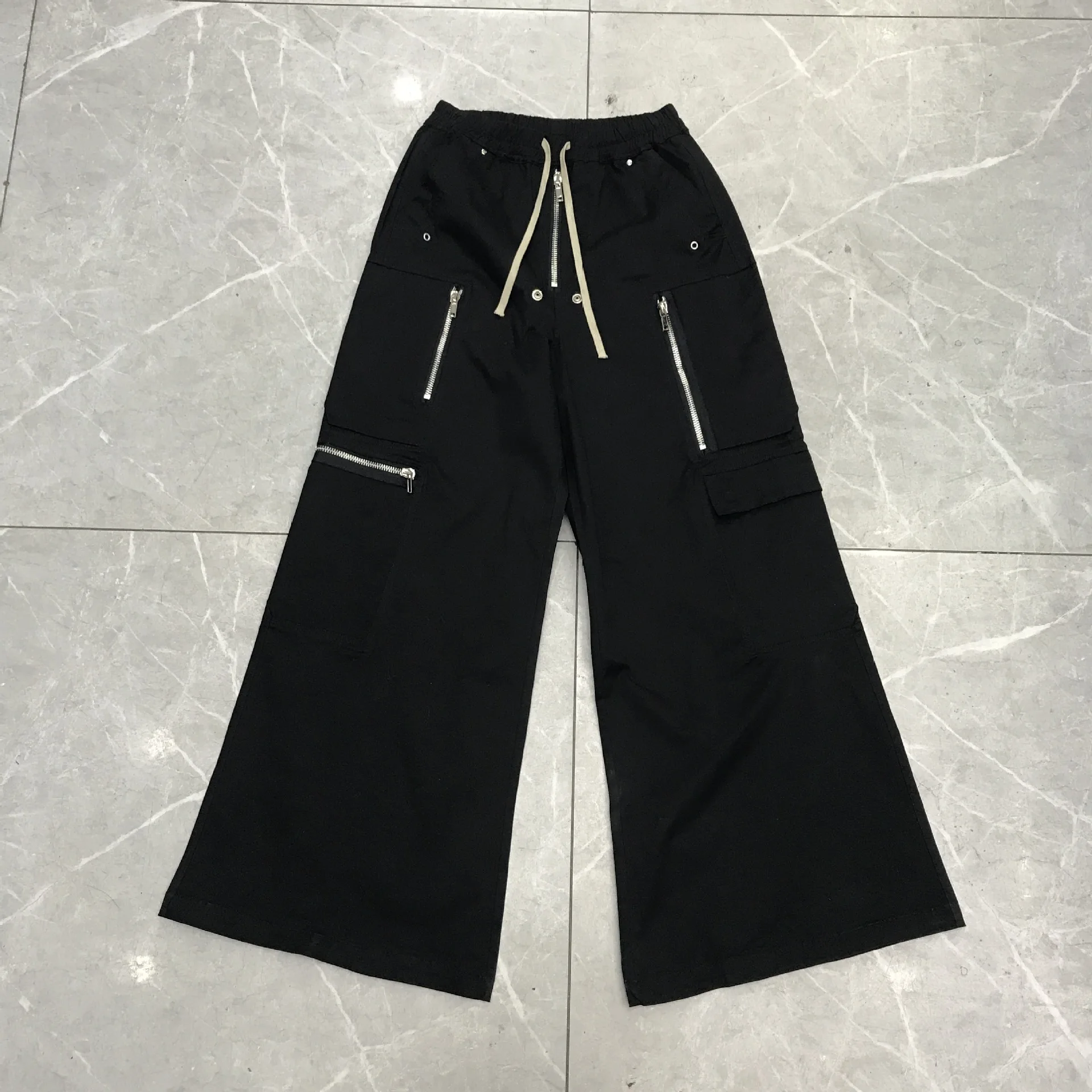 

Rick RO Dark Workwear Style Wide Leg Low Crotch Loose Casual Flared Zipper Long Pants Trendy Floor-Length Long Pants