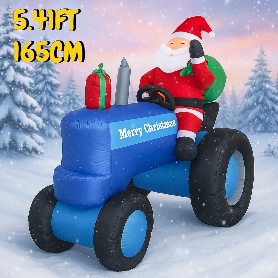 5.41FT Inflatable Santa Tractor Toy Xmas Christmas Decorations for Yard Supplies Home Decoration Ornaments Festive Holiday Gifts