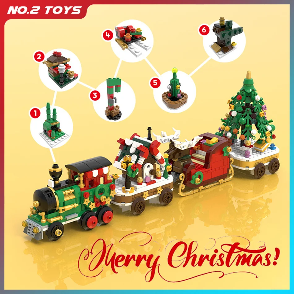 

Christmas Train Building Blocks DIY Bricks Toys Santa Claus Sleigh Carriage Christmas Tree Assembly Model Blocks Kids Xmas Gifts