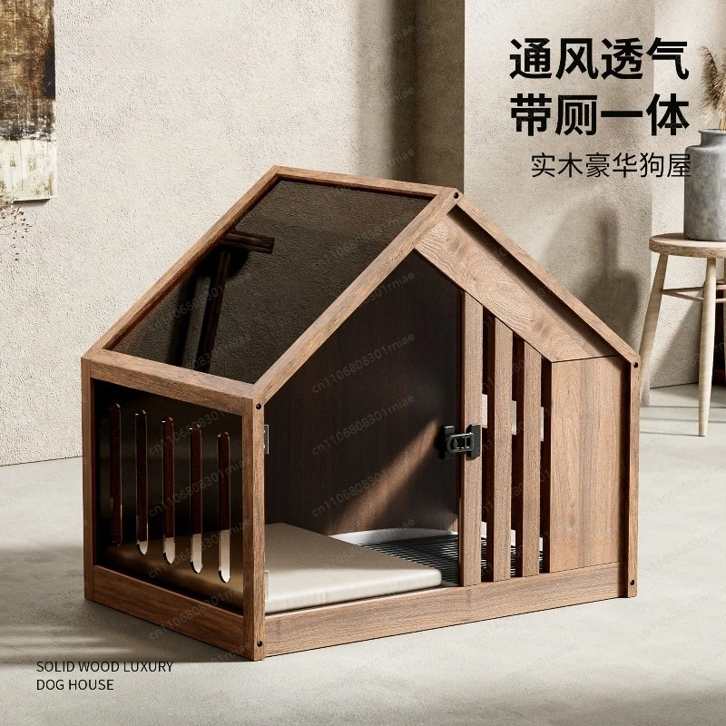 

Solid wooden puppy cage with toilet dog house indoor small dog kennel luxury villa dog house universal in all seasons