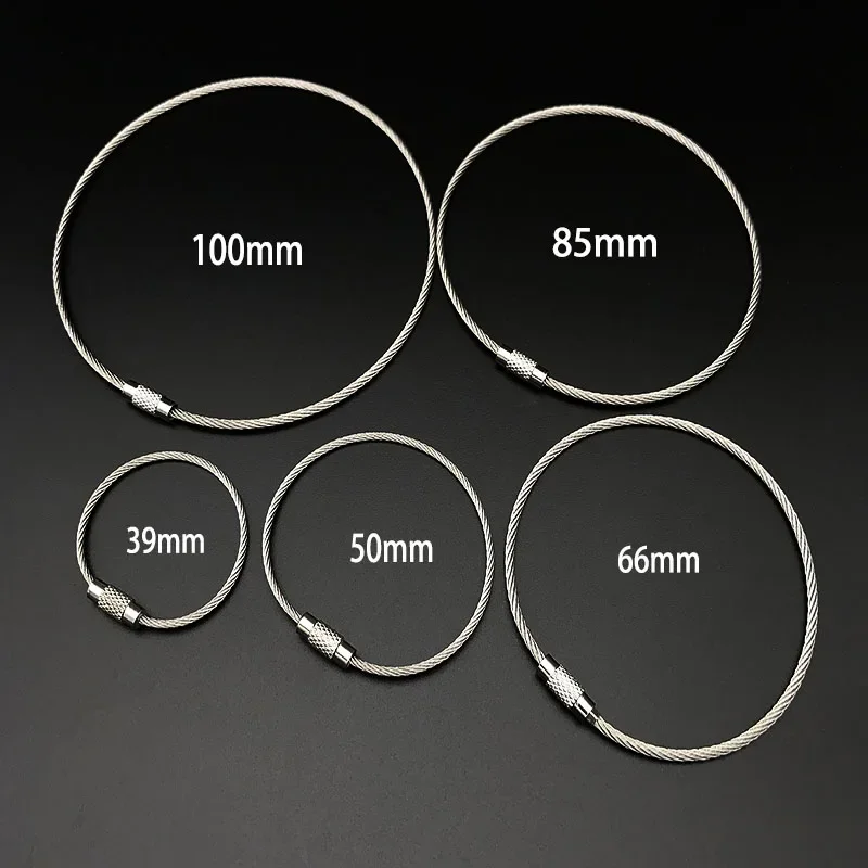 Keychain Stainless Steel Wire Cable Loop Tag Rope Screw Lock Gadget Ring Key Keyring Circle Camp Hanging Tool Wire Dia 1.5mm 2mm