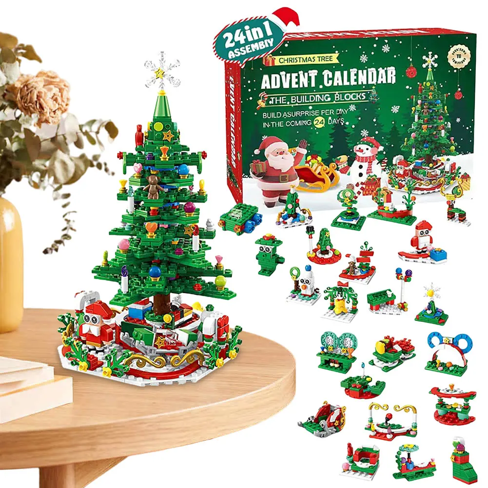 Juego de juguetes de construcción de árbol de Navidad con luz LED Calendario de Adviento de Navidad Calendario de cuenta regresiva de Navidad Regalos de Navidad para niños adultos