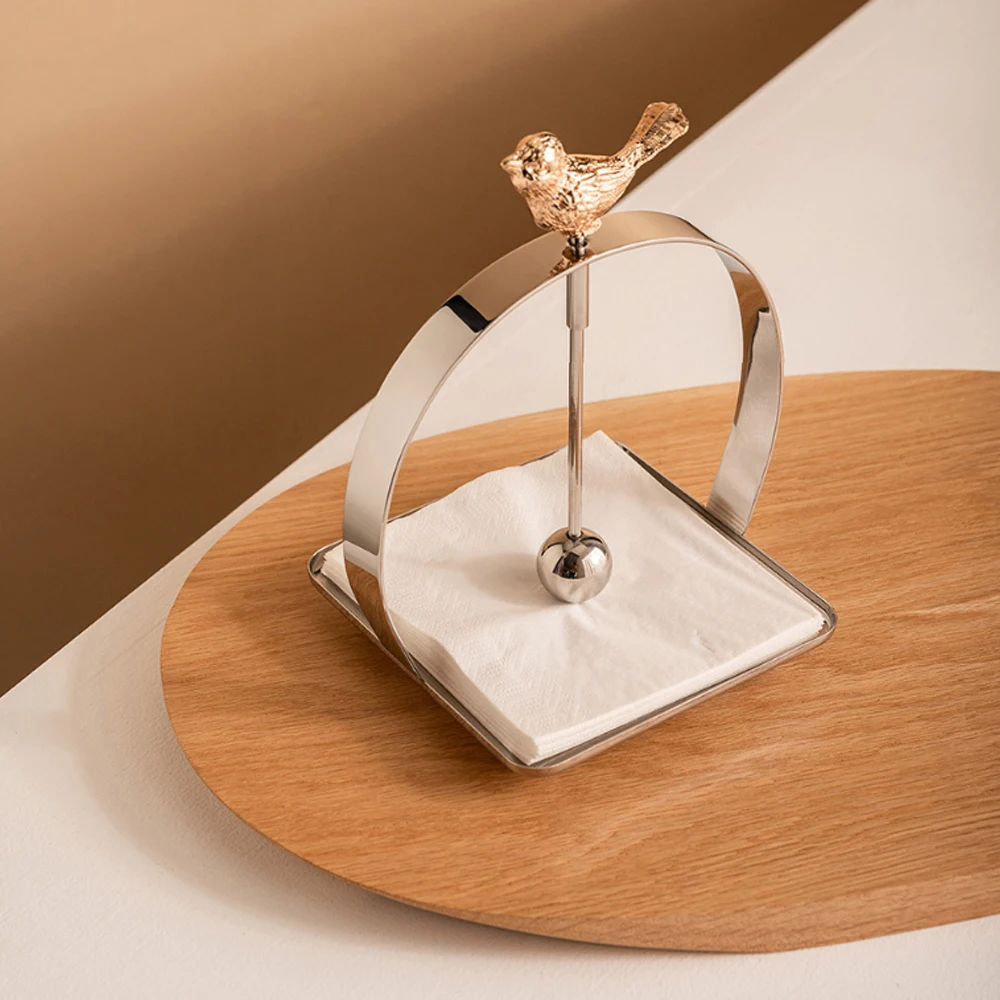 European modern design stainless steel bird napkin storage box commercial household luxury metal tissue jewelry