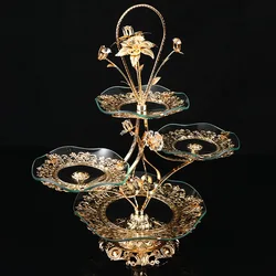 2022 new multi-layer fruit plate afternoon tea snack candy plate European light luxury simple glass home fruit plate