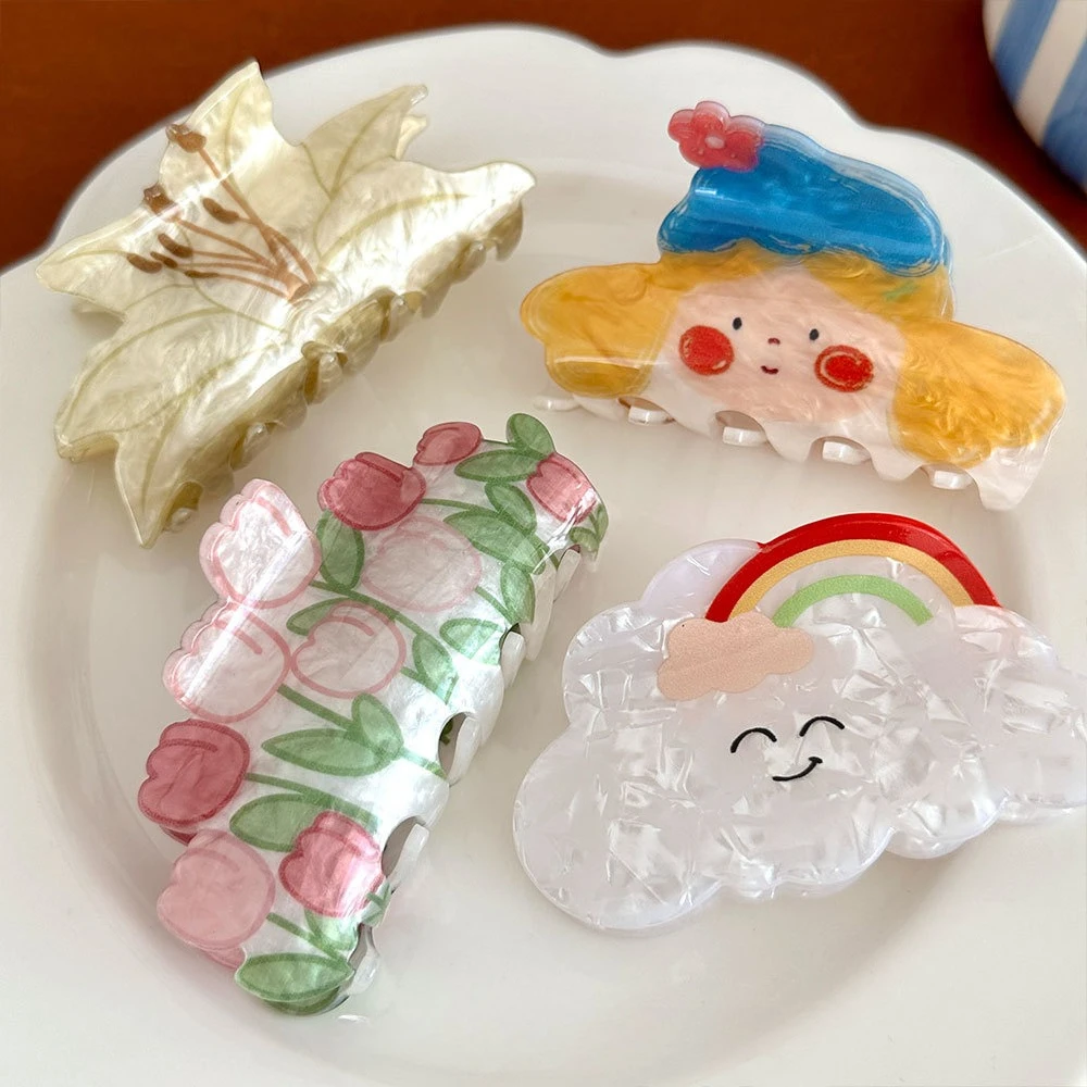 

New Colorful Flower Hair Claw Cute Cloud Rainbow Tulip Claw Clip Childish Wind Sweet Hair Claws Hair Accessories for Women Girls
