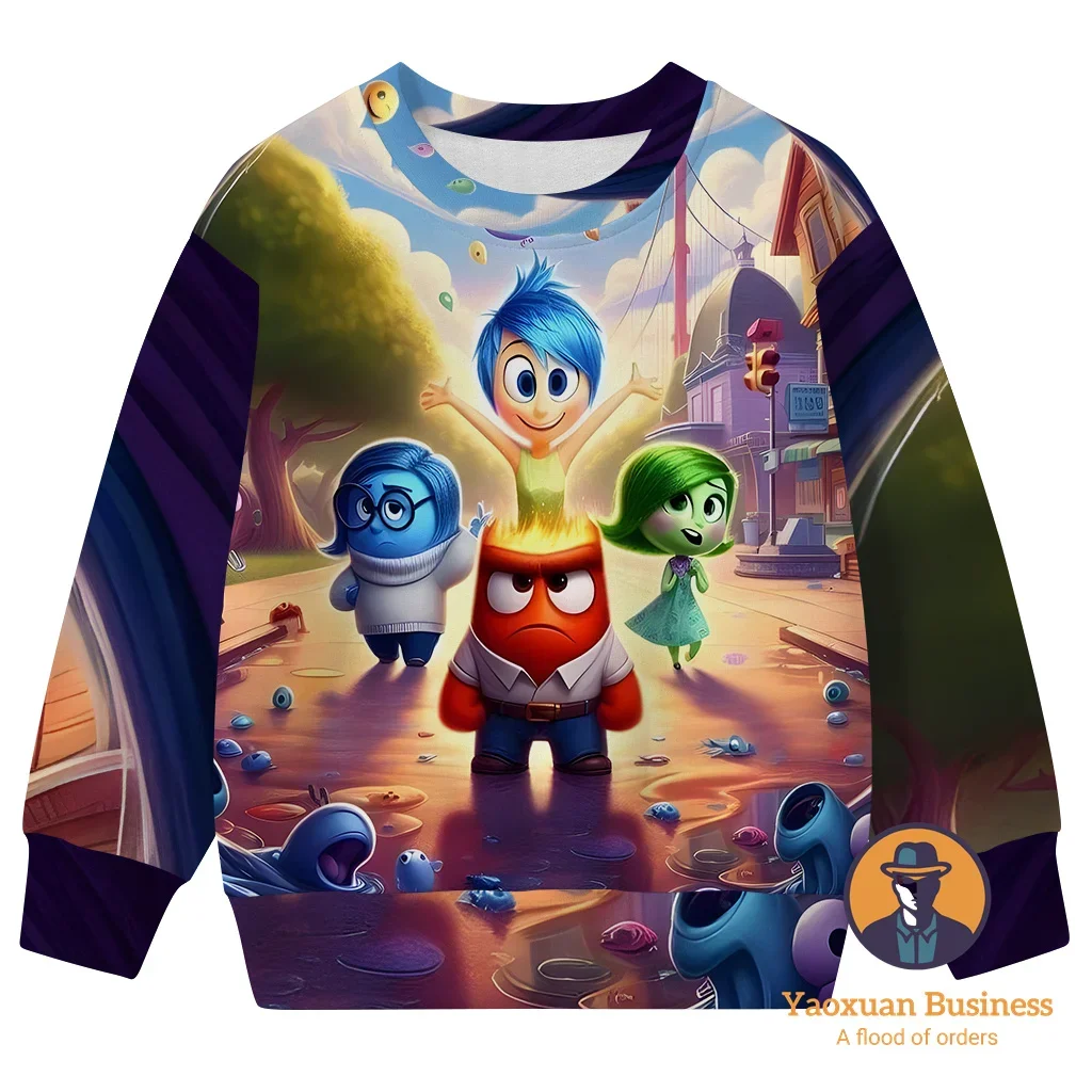 

Новый Inside Out 2025 3D свитшот с круглым вырезом для детей-подростков, мальчиков и девочек с мультяшным принтом, летний модный хит продаж, лучшая мода