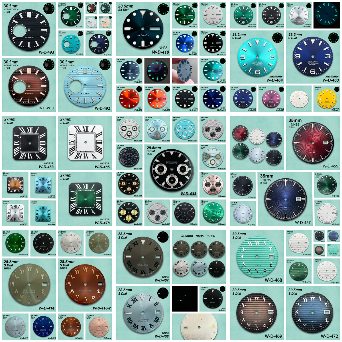 

28.5/29.5/30.5/27mm DTN/GMT S5/S Logo Dial Fit NH35/VK63/NH34/NH36 Movement Green Luminous Panda Watch Modification Accessories
