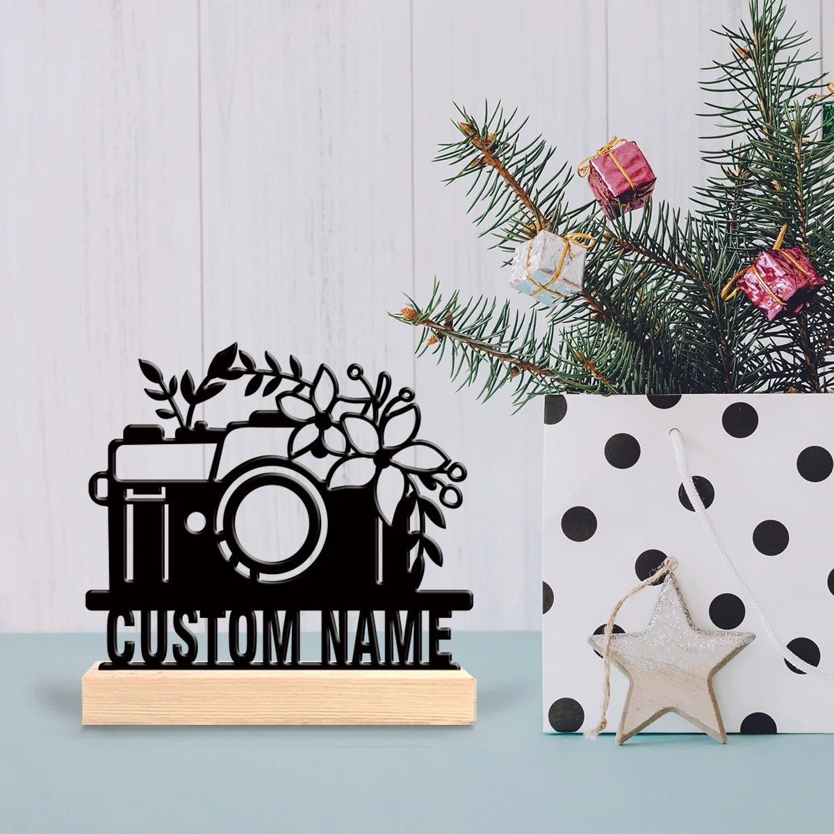1pc Interesting Desktop Metal Statues Customizable Name With Wooden Base New Home Gift for Friends,Decorative Ornaments