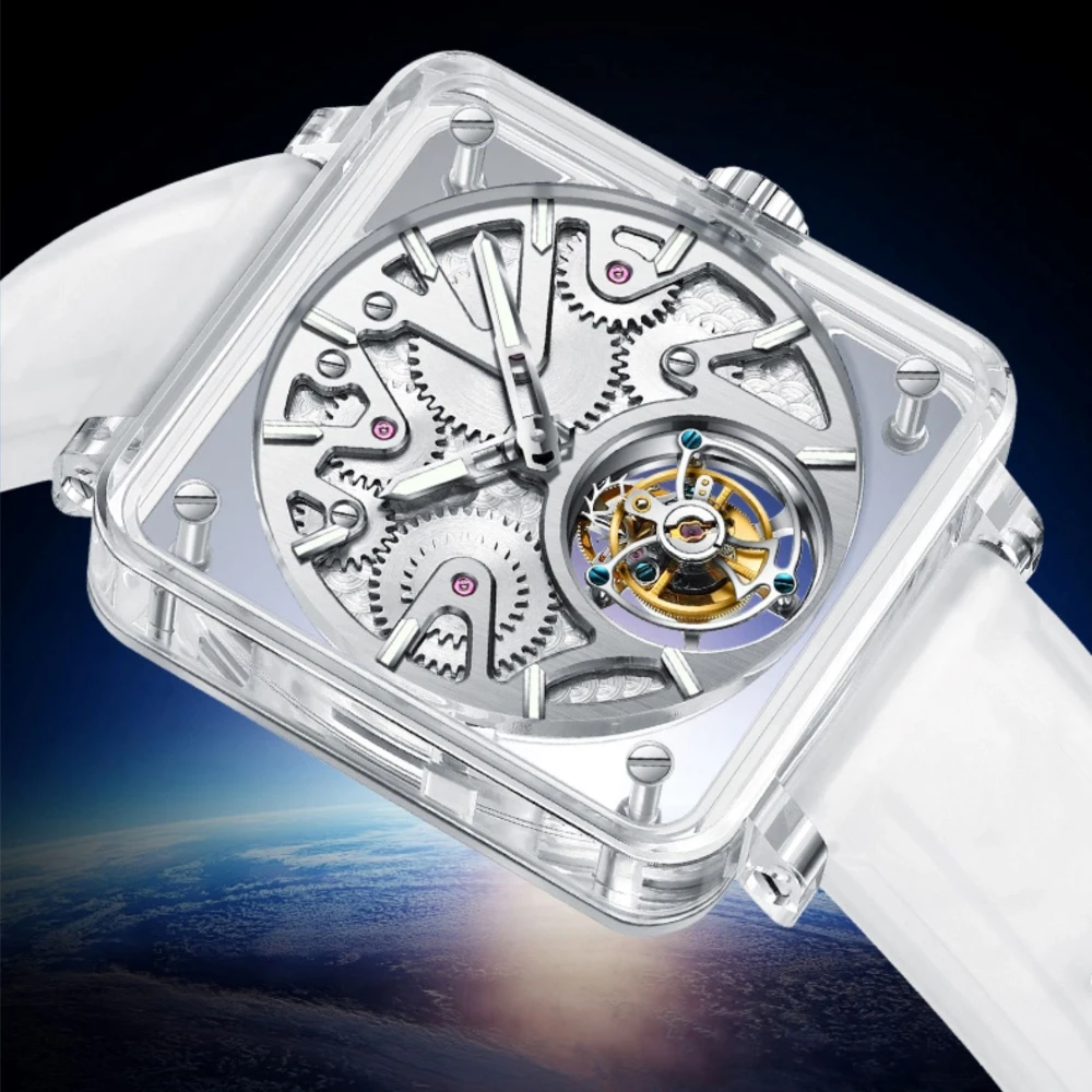 

AESOP Роскошные механические часы с турбийоном для мужчин, сапфировые мужские часы, модные светящиеся водонепроницаемые часы со скелетом, полностью прозрачные