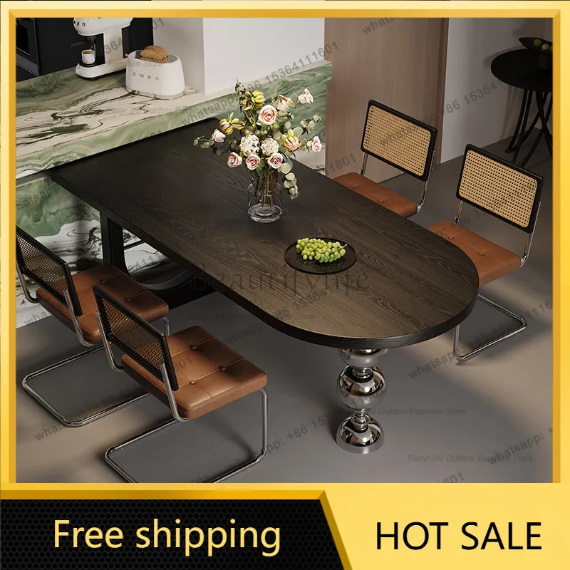 zj.French Luxury Solid Wood Dining Tables Modern Minimalist High-End Black Dining Table Designer Dining Room Furniture Mesas FYD