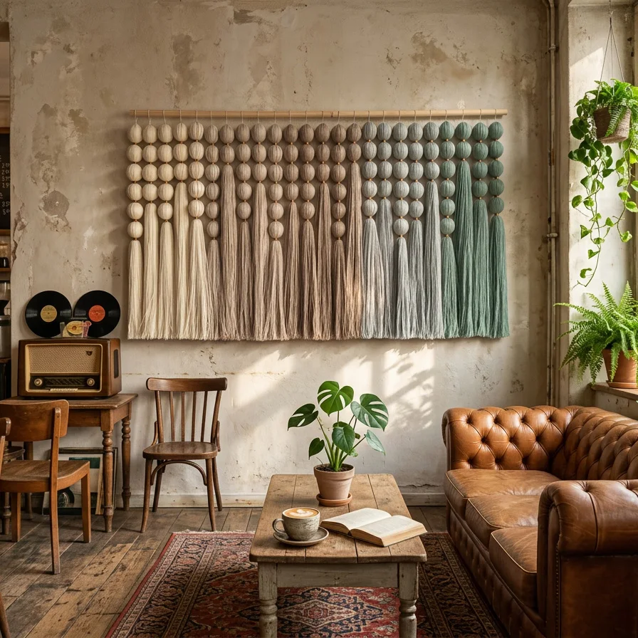 #￥Textured Thread Horizontal Vintage Wall Art for Entryway or Stairwell Sustainable Natural Materials Restaurant Entrance Decor