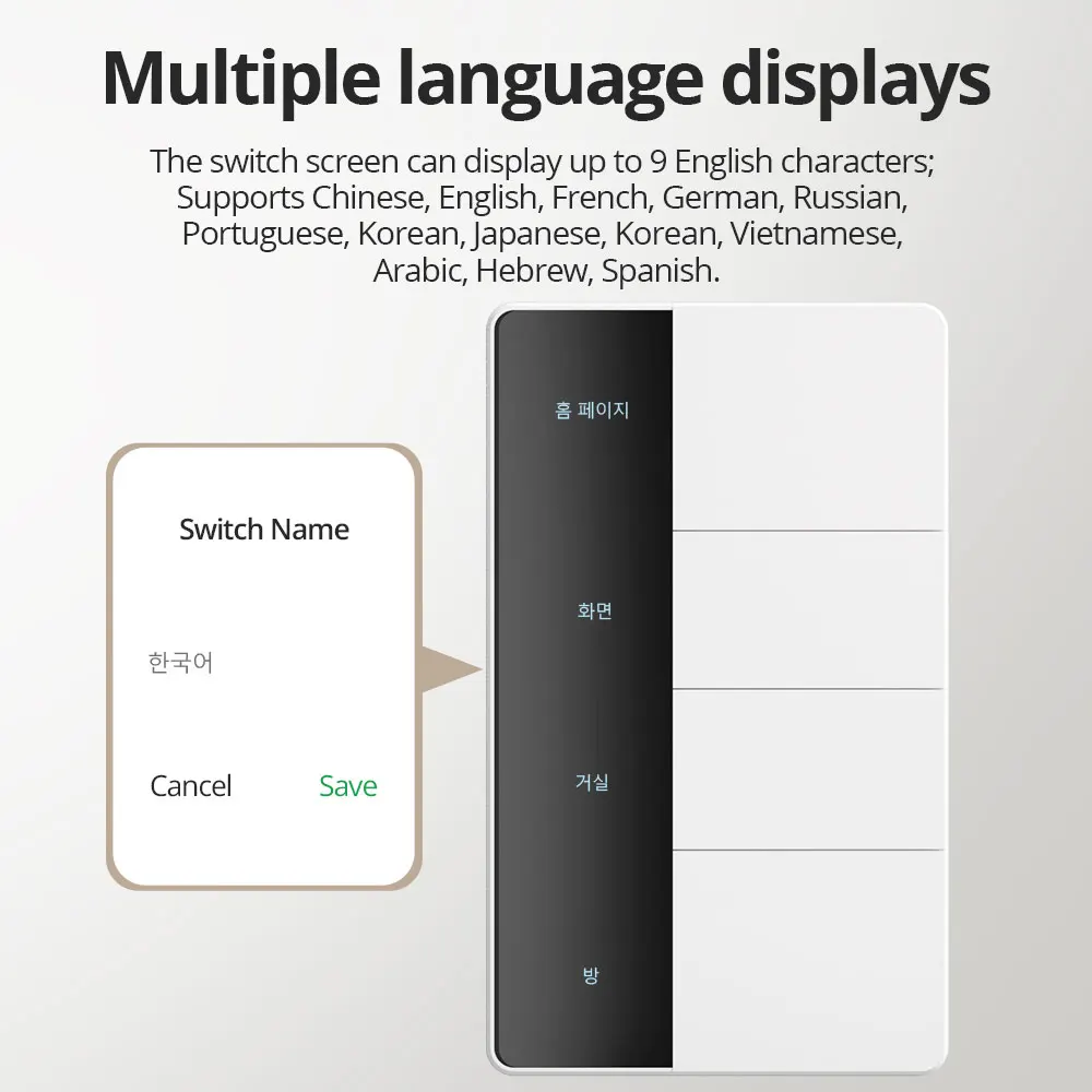 Zigbee-interruptor de nombre DIY, botón pulsador grande que funciona con pantalla Tuya, interruptor de luz de pared inteligente, Control por voz Alexa y Google Home
