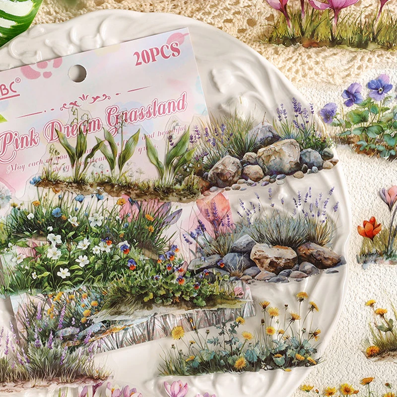 20Pcs Grass Flowers Plants Sticker Pack Diary Handbook Photo Frame Album Stickers Scrapbook Water Cup Phone Case Decorative