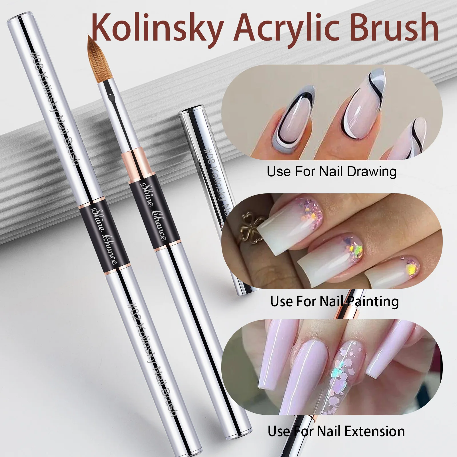 Shine Chance Acrylic Nail Brush, 100% Real Kolinsky Art Nail Brush for Acrylic Powder Application, Handmade Women Manicure Nail