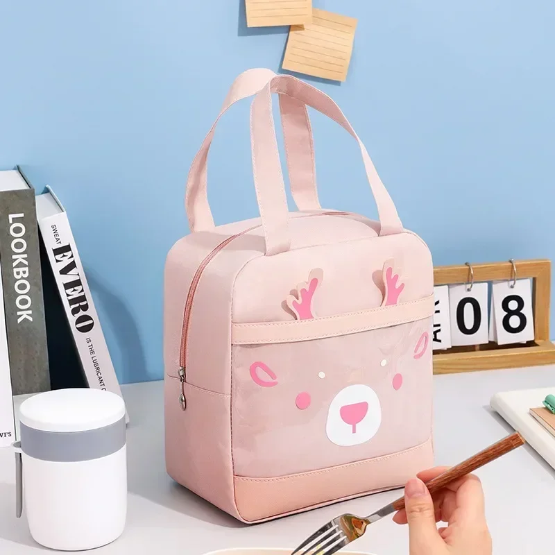 New Baby Lunch Bag Insulated Bag Cartoon Lock, Fresh Insulated Lunch Bag Cooler Bento Bag Dinner Container Oxford Cloth Handbag