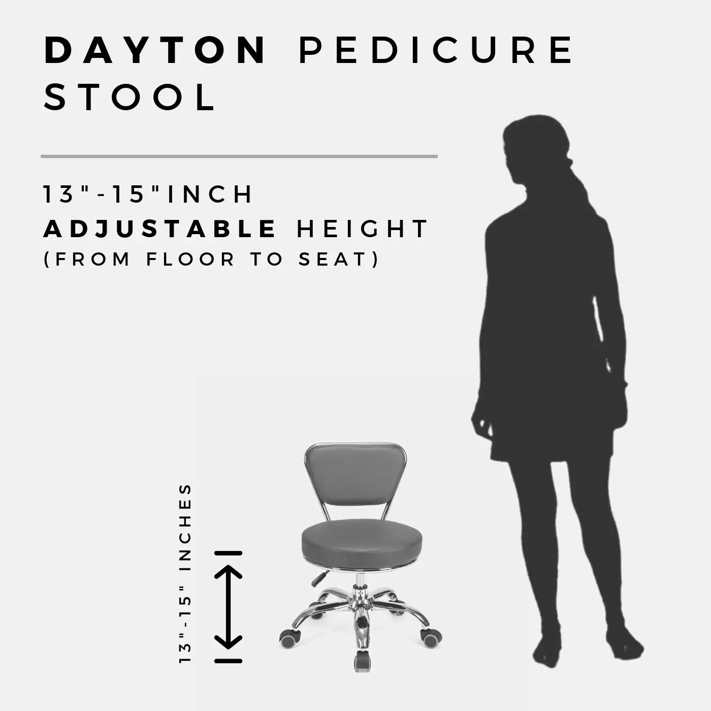 Dayton Pedicure Stool (Black) Pneumatic, Adjustable Height, Perfect For Nail Salon, Pedicure Spa