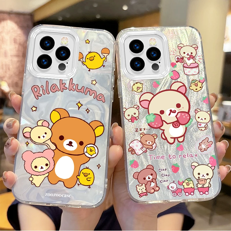 

Fashion Cute Cartoon Rilakkuma Phone Case For iPhone 16 Pro Max Case 15 14 13 12 11 8 7 Pro Max Plus XS XR Hard Shockproof Cover