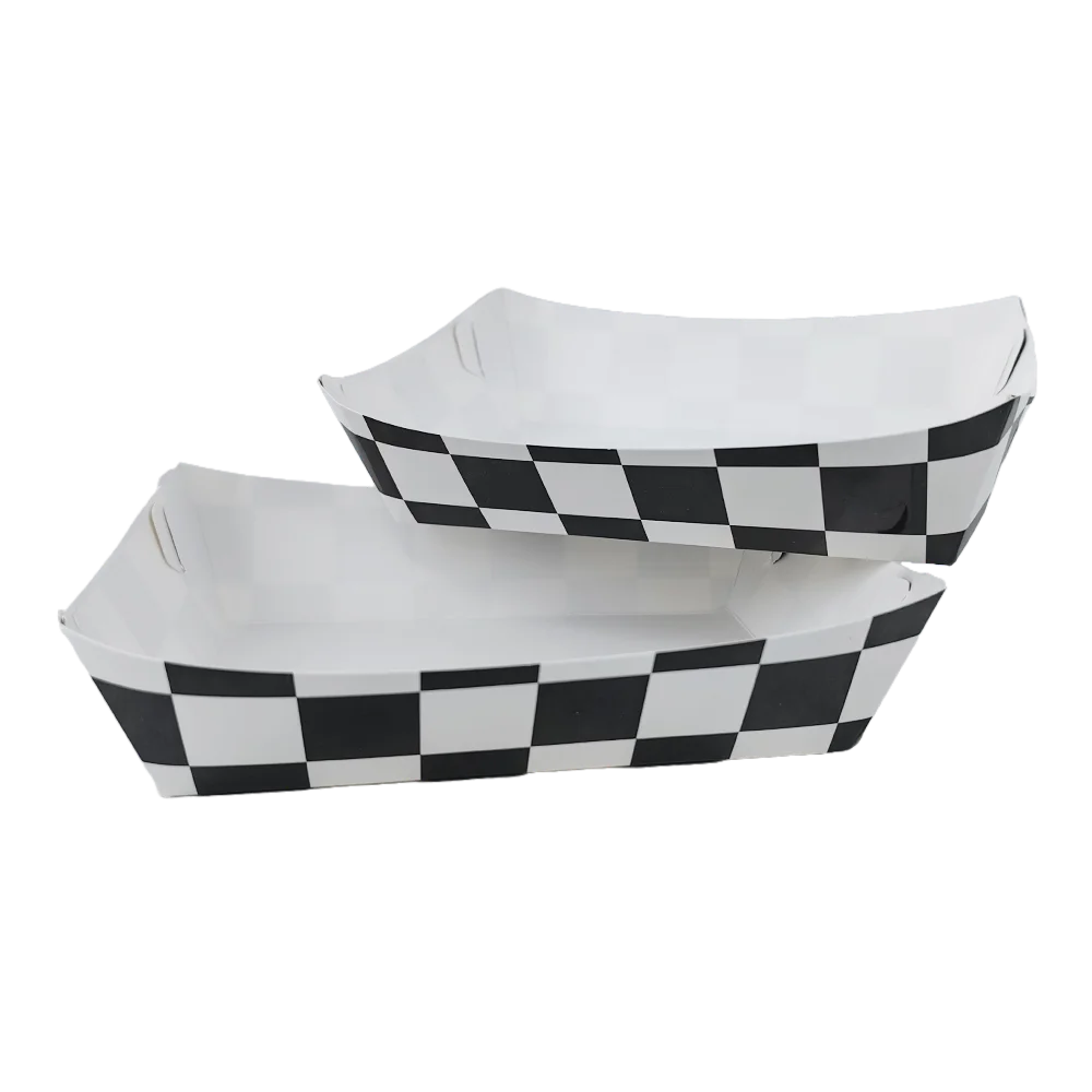 6/8/12/24 Checkered Paper Food Trays Racing Party Food Boat Black and White Popcorn Trays Race Car Theme Birthday Party Supplies