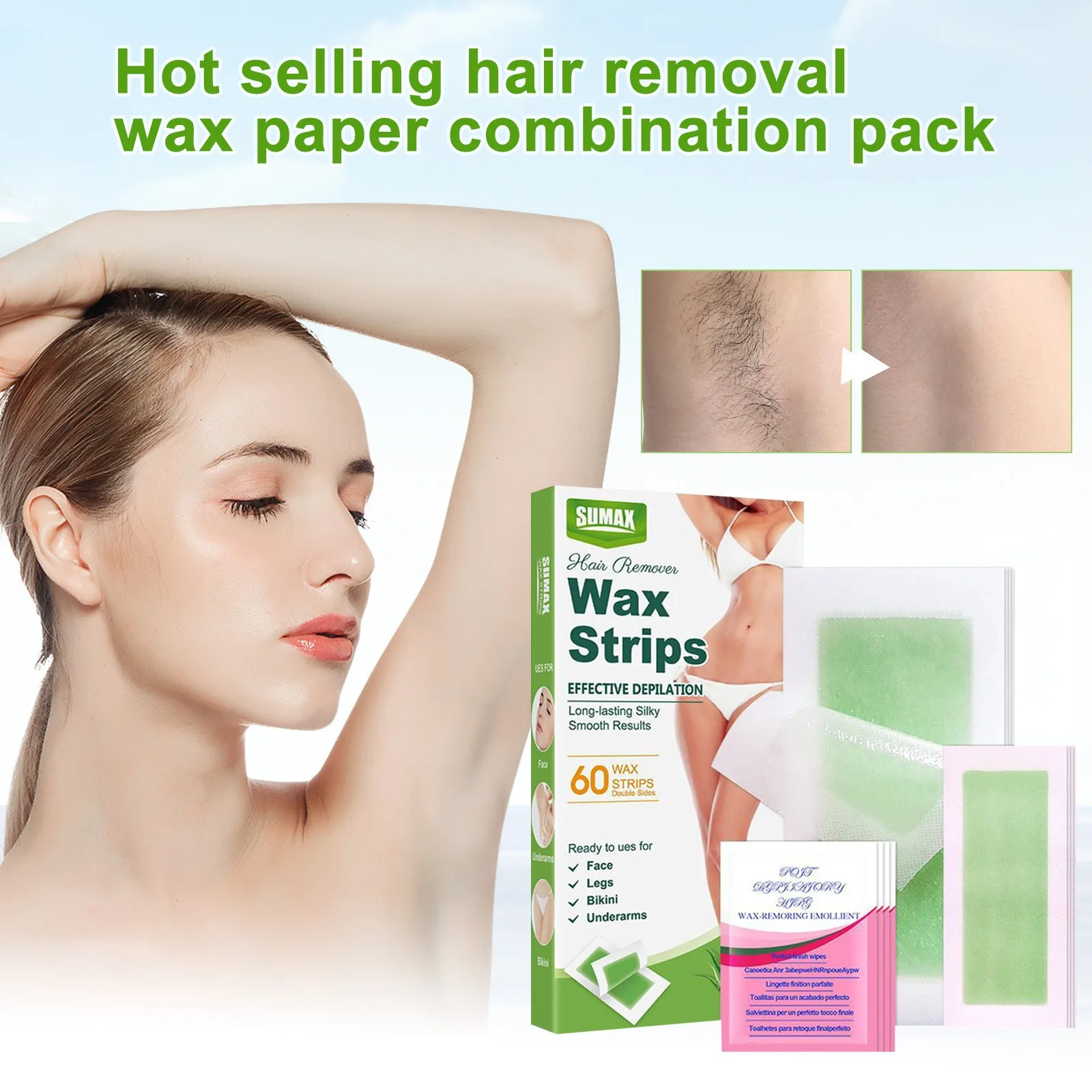 20Pcs Set Professional Hair Removal Wax Strips For Depilation Double Sided Non Woven Depilatory Paper For Leg Body Face