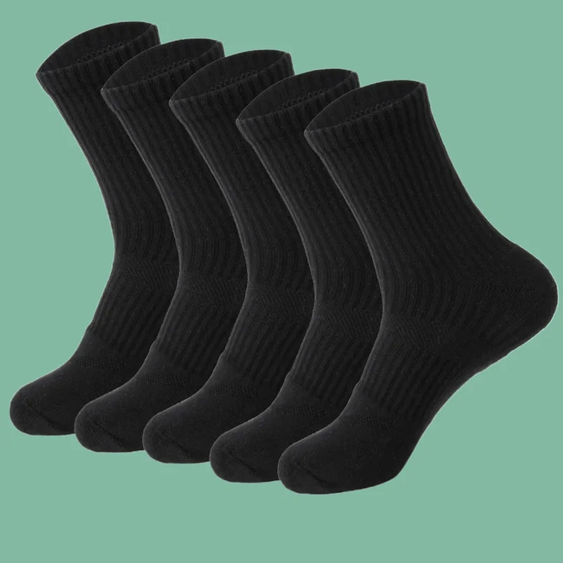 5/10 Pairs Compression Cushion Black Cotton Socks Crew Socks 2024 Fashion Men's Moisture Wicking Outdoor Hiking Work Men's Socks