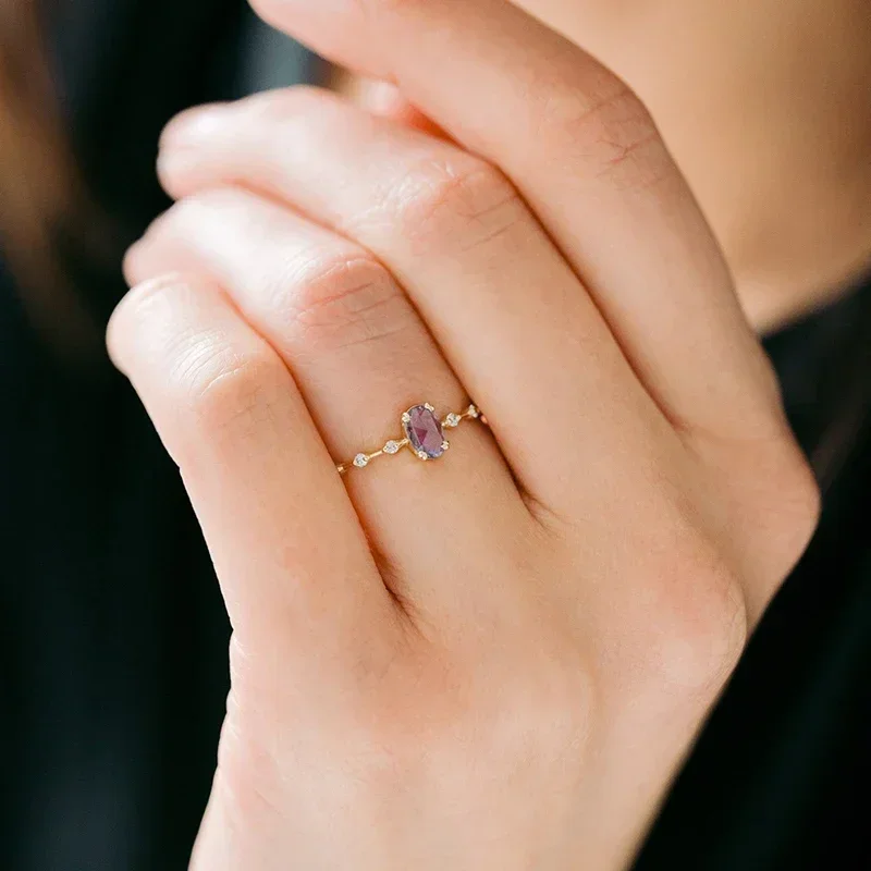 18K Gold Plated Purple Crystal Ring For Women Romantic Engagement Wedding Ring Luxury Fashion Jewelry Gifts 6/7/8size