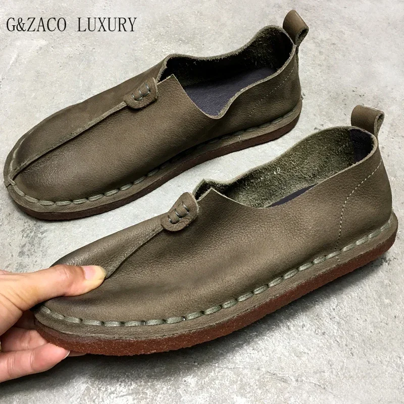 

barefoot shoes Men's genuine leather oxford women's natural leather loafers shoes retro single cowhide handmade 43 44 shoes