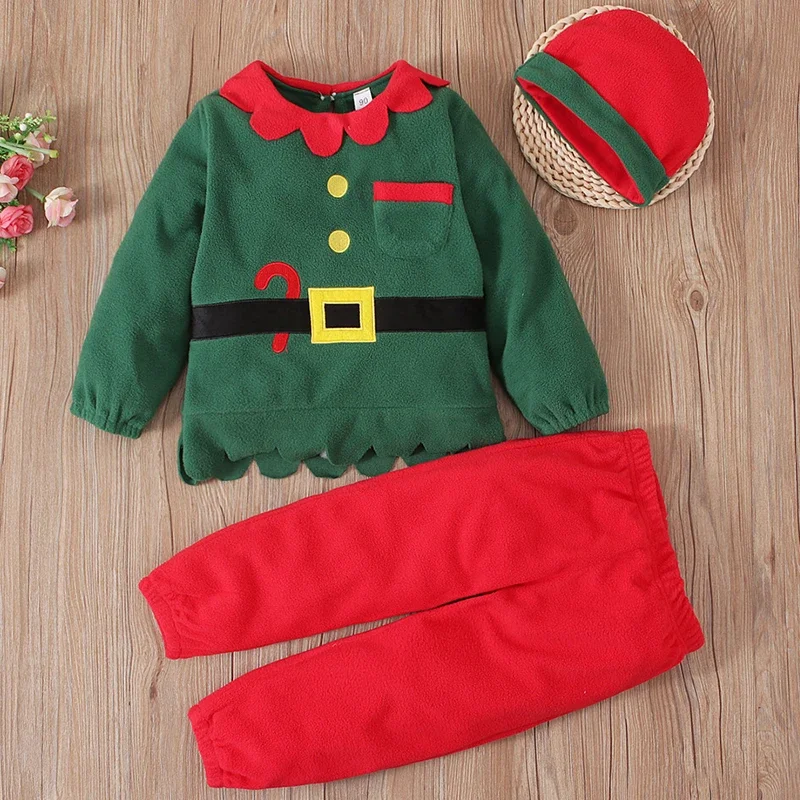 3Piece Winter Kids Clothes Boys Christmas Cartoon Cute Fleece Warm Tops+Pants+Hat Children's Sets Baby Boutique Clothing BC222