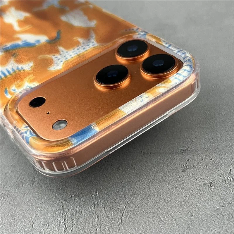 Custodia per telefono con gatto argento blu con fondo arancione perforato con ondulazione dell'acqua per iPhone 11 12 13 1 4 15 16 17 Pro Max