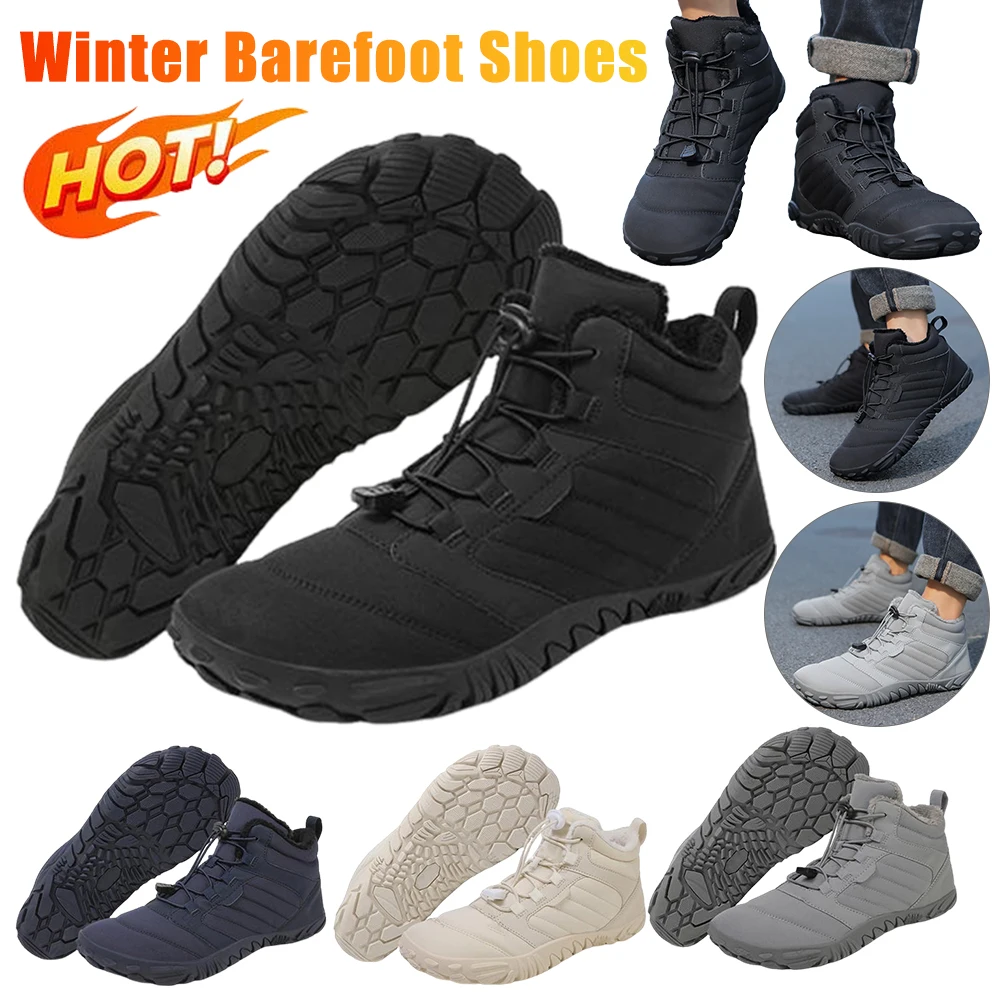 Winter Snow Boots Minimalist Barefoot Trainers Non-Slip Casual Ankle Boots Waterproof Trail Running Shoes for Outdoor Sports