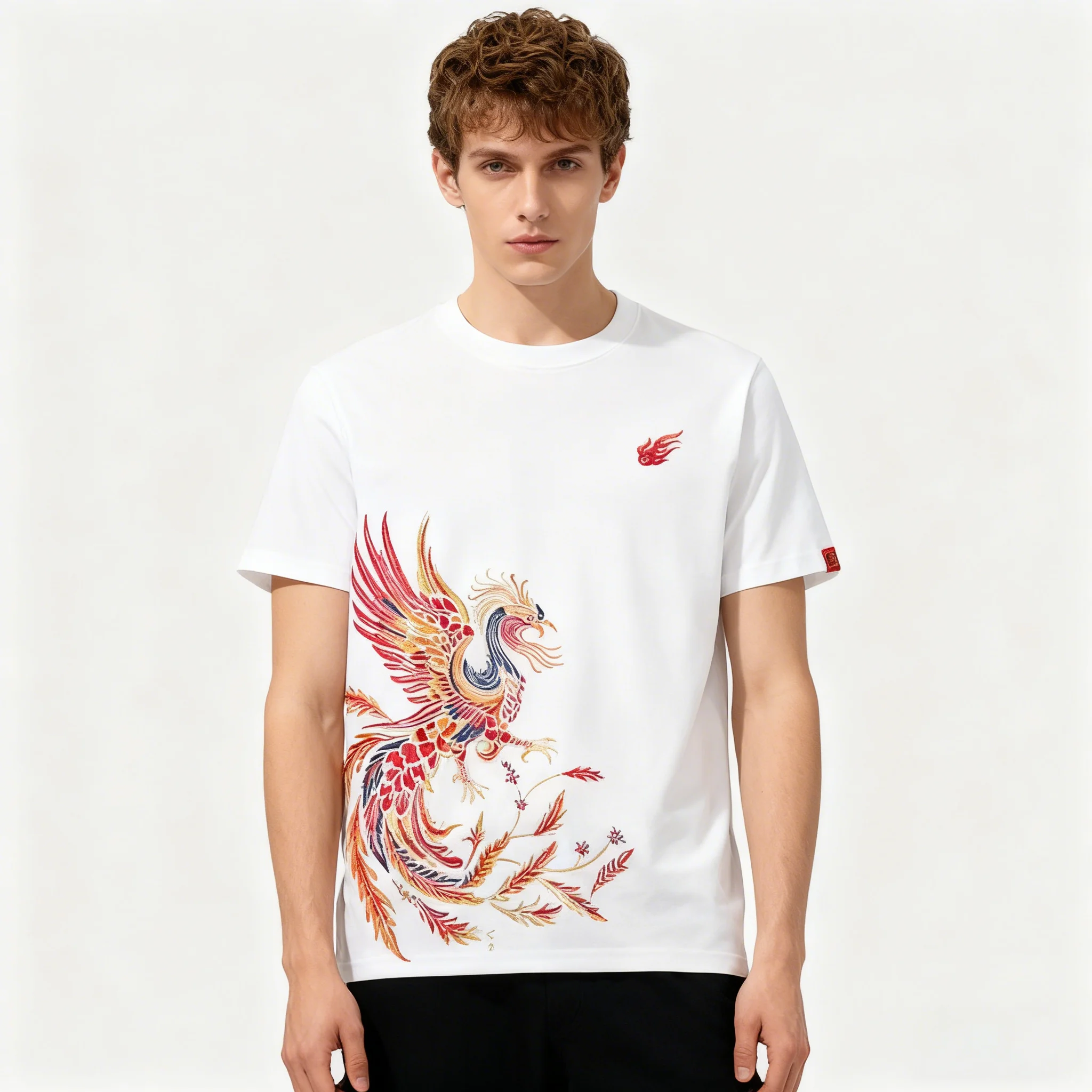 

Футболка с вышивкой Phoenix для мужчин, трикотажная, хлопковая, люксовая, в стиле хип-хоп, летняя, с коротким рукавом, круглым вырезом, в стиле панк, хип-хоп футболка.