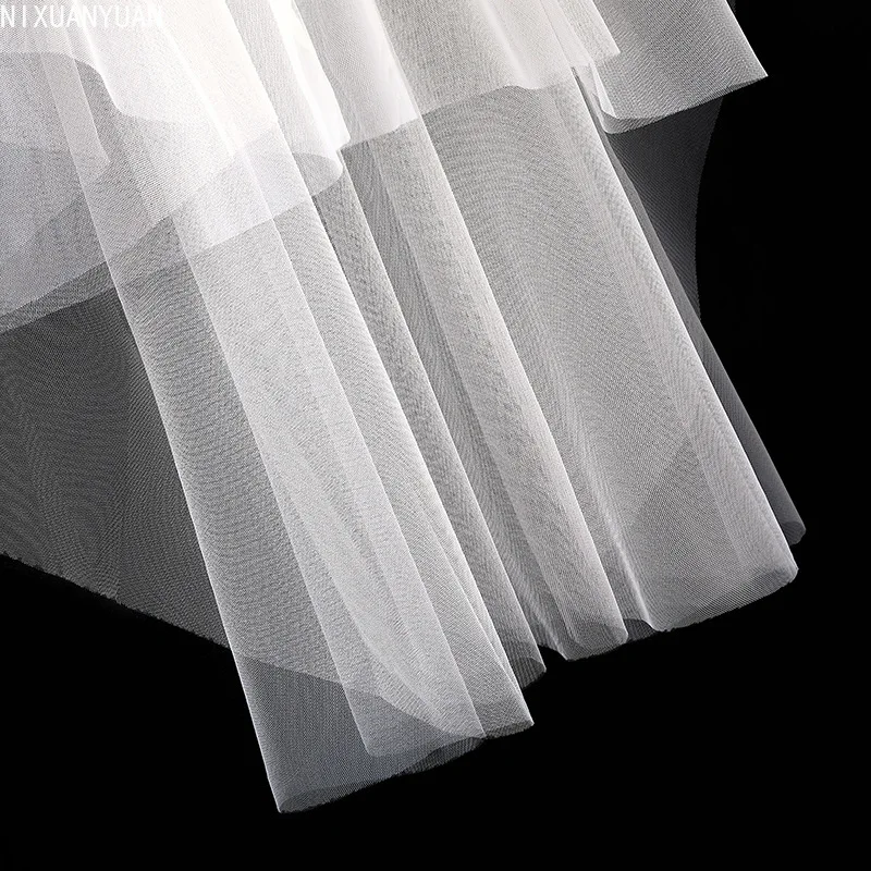 In Stock High Quality Soft Bridal Illusion White/Ivory 3T Ribbon Edges with Pearls Bridal Wedding Veils