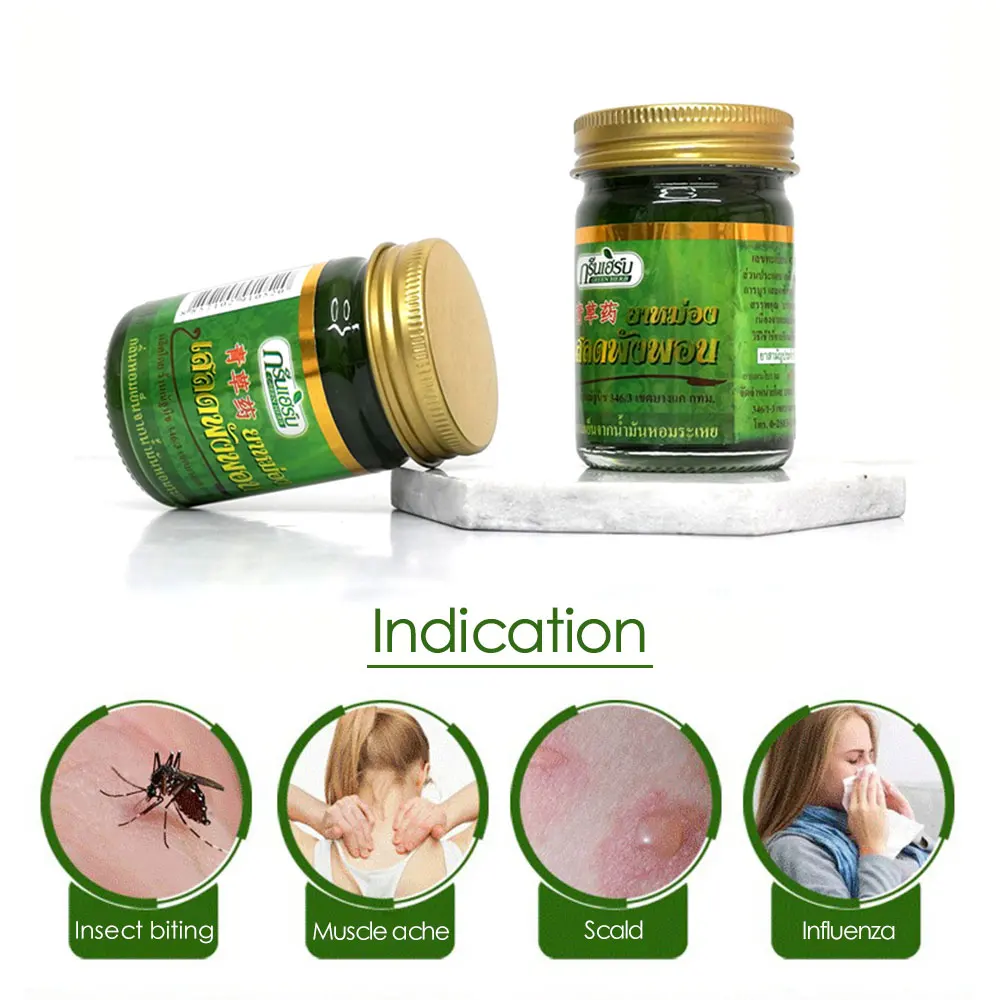 Thailand Green herb balm ointment Headache Dizziness Repellent Anti-mosquito Itching Swelling Green Balm