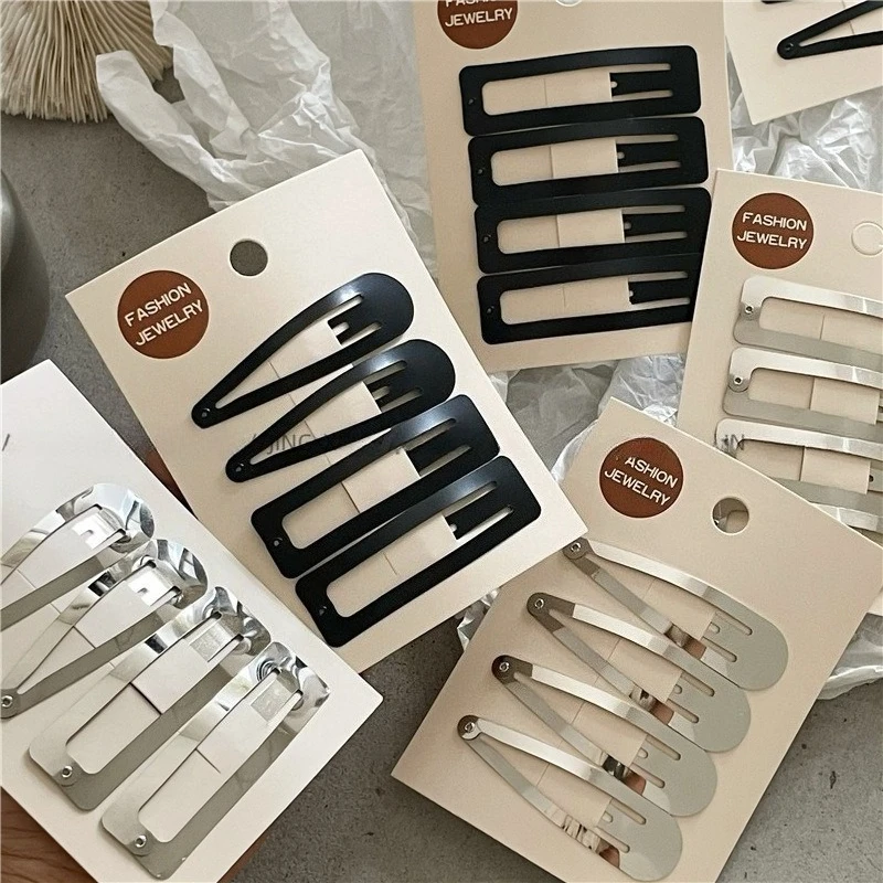 

4pc Cute Cool Style Beautiful Solid Black Silver BB Hairpin Retro Hair Side Clips for Girls Women Korean Hair Accessories