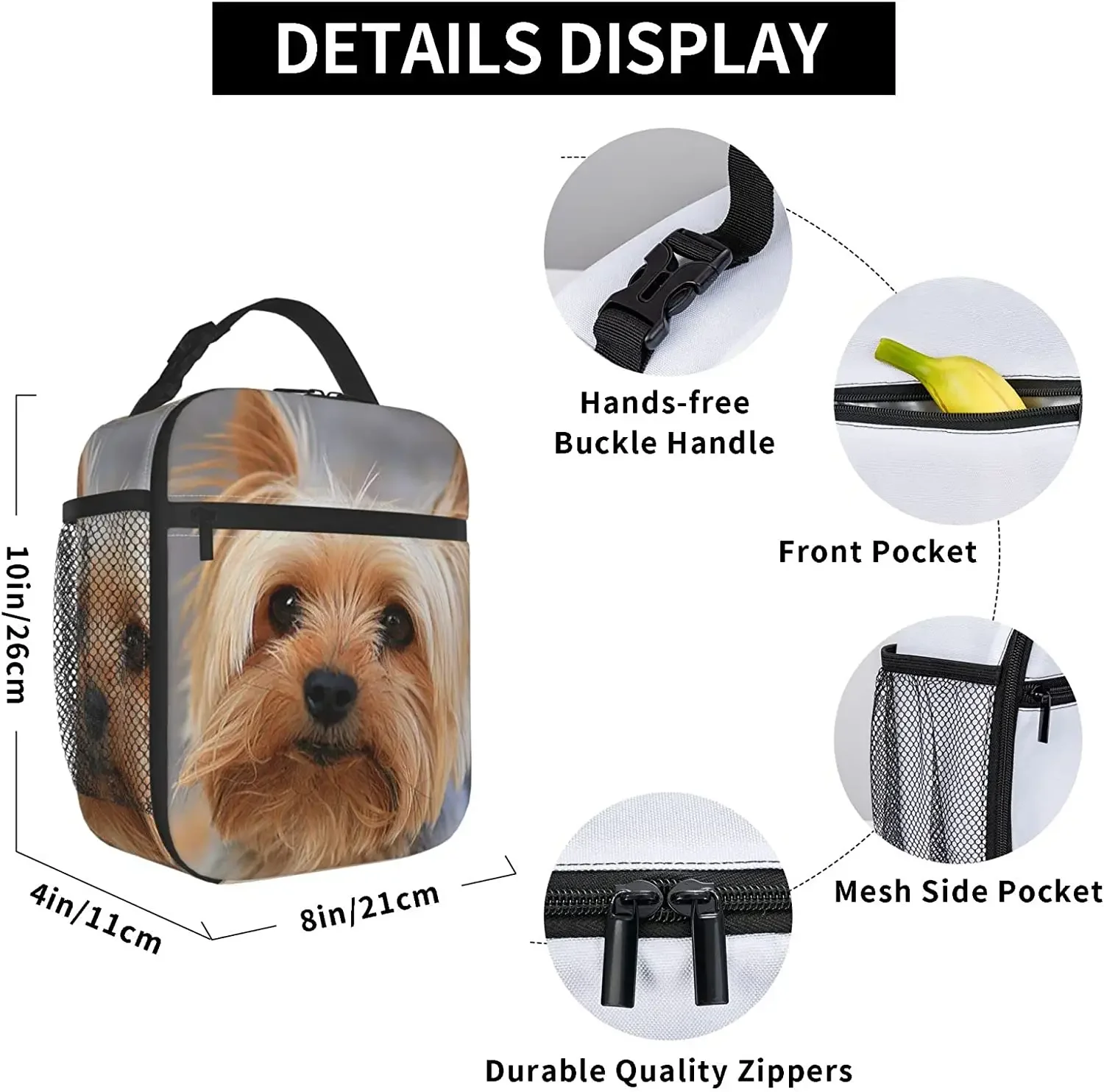 Yorkshire Terrier Dog Lunch Bag For Women Men Reusable Lunch Box For Office Work School Picnic Beach