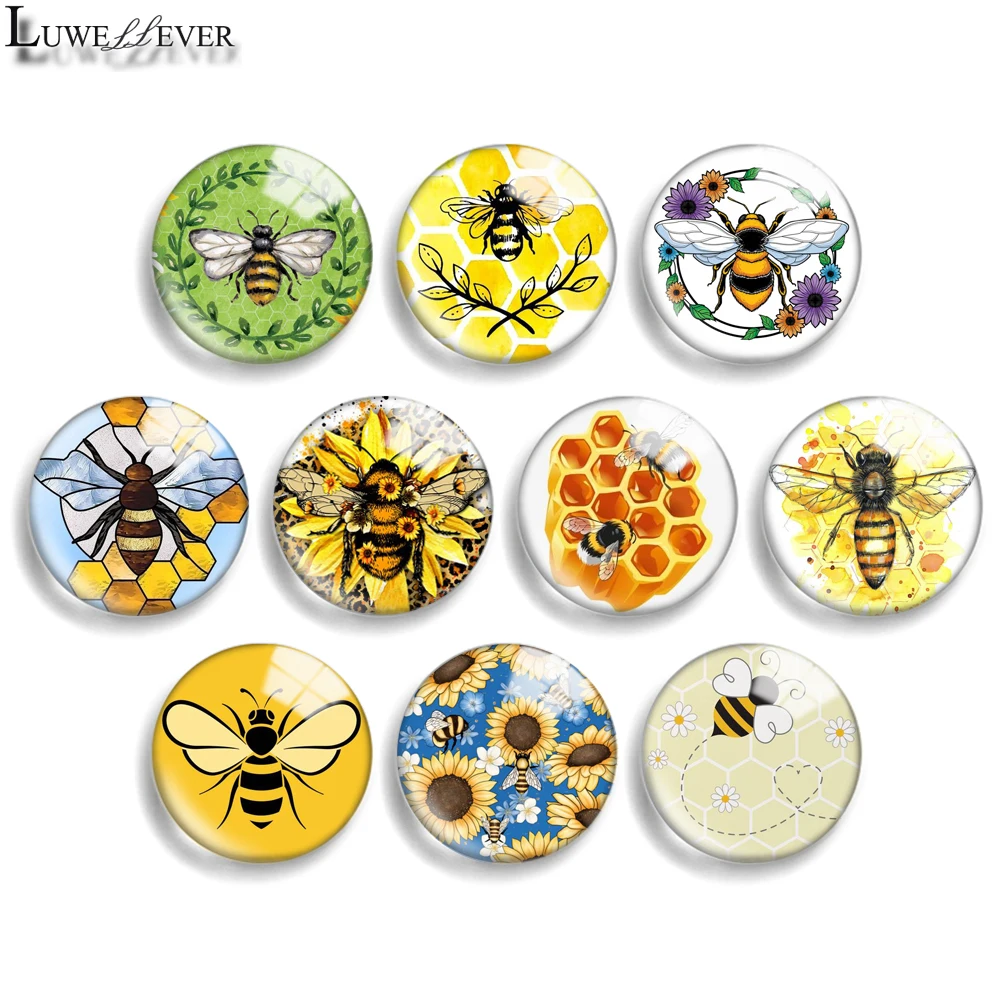 10mm 12mm 20mm 25mm 30mm 40mm 876 Bee Mix Round Glass Cabochon Jewelry Finding 18mm Snap Button Charm Bracelet