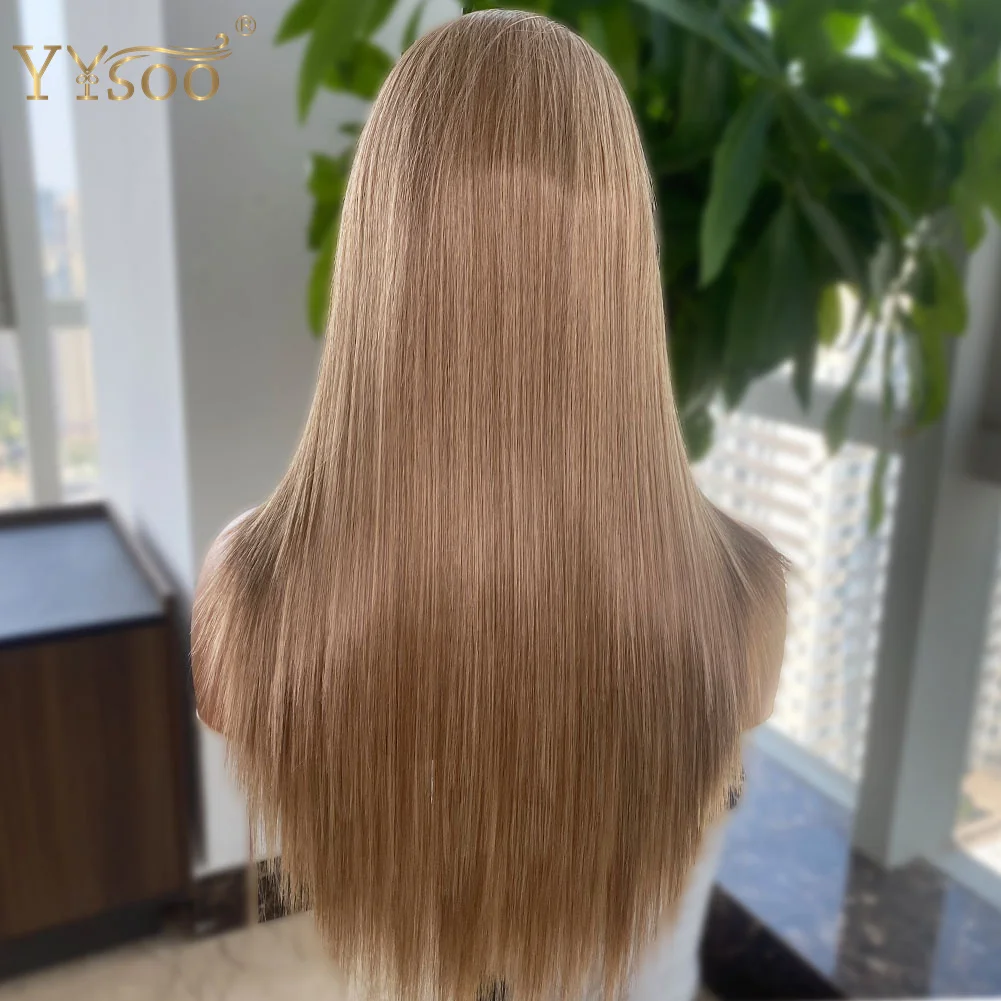 YYsoo Long 103/103-10-30 Silky Straight Highlights Hair 13x4 Futura parrucche anteriori in pizzo sintetico per le donne Glueless Highlights parrucca