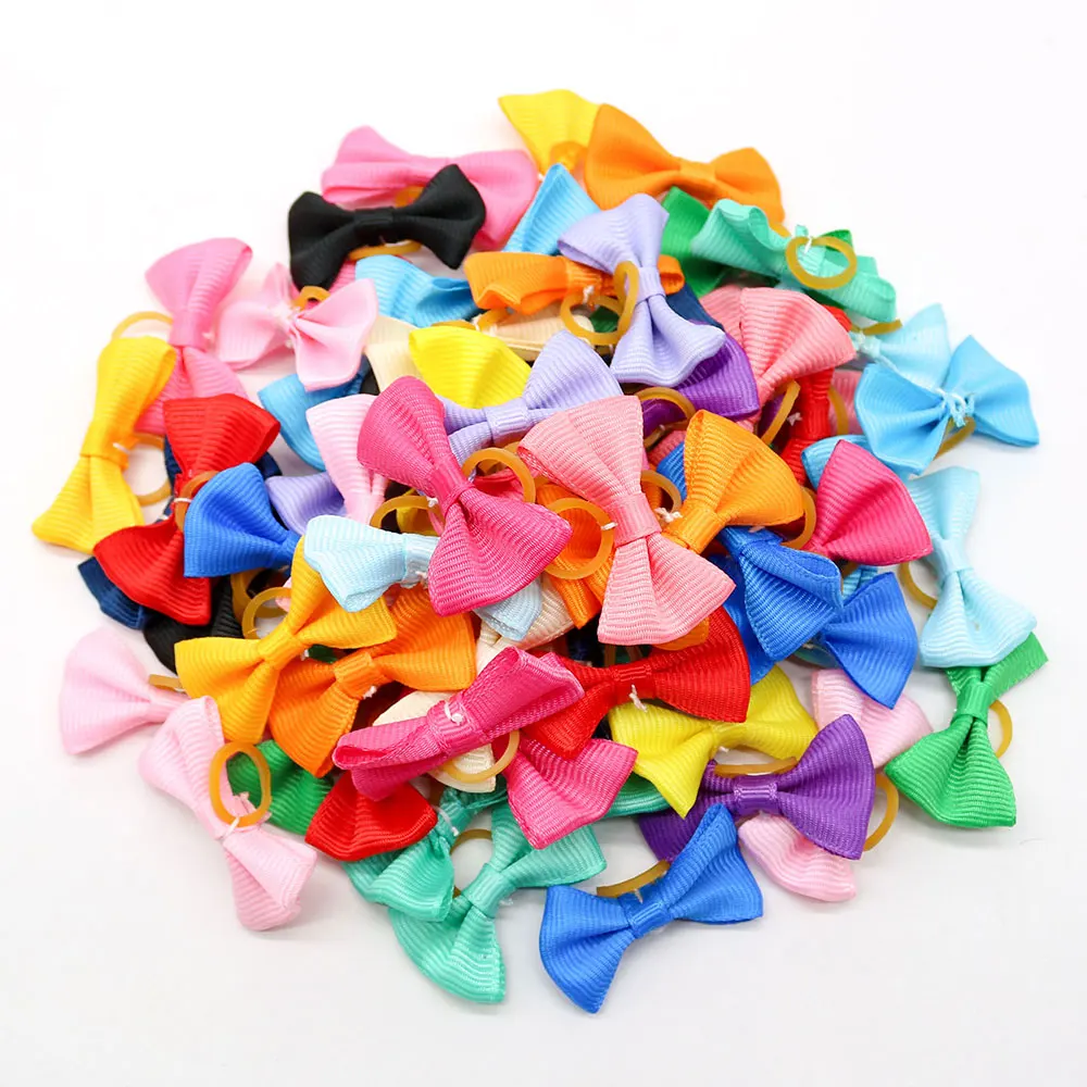 10/20/30pcs Cute Pet Dog Hair Bows Solid Grooming Bows with Rubber Band Gifts for Small Dogs Hand-made Headwear Dog Supplies