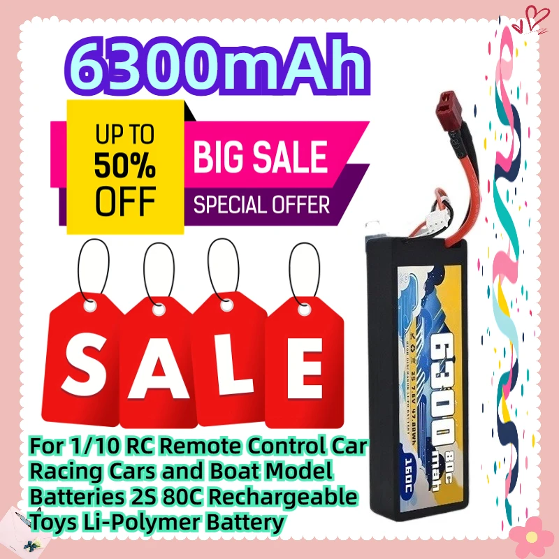 

6300mAh 7.6V For 1/10 RC Remote Control Car Racing Cars and Boat Model Batteries 2S 80C Rechargeable Toys Li-Polymer Battery