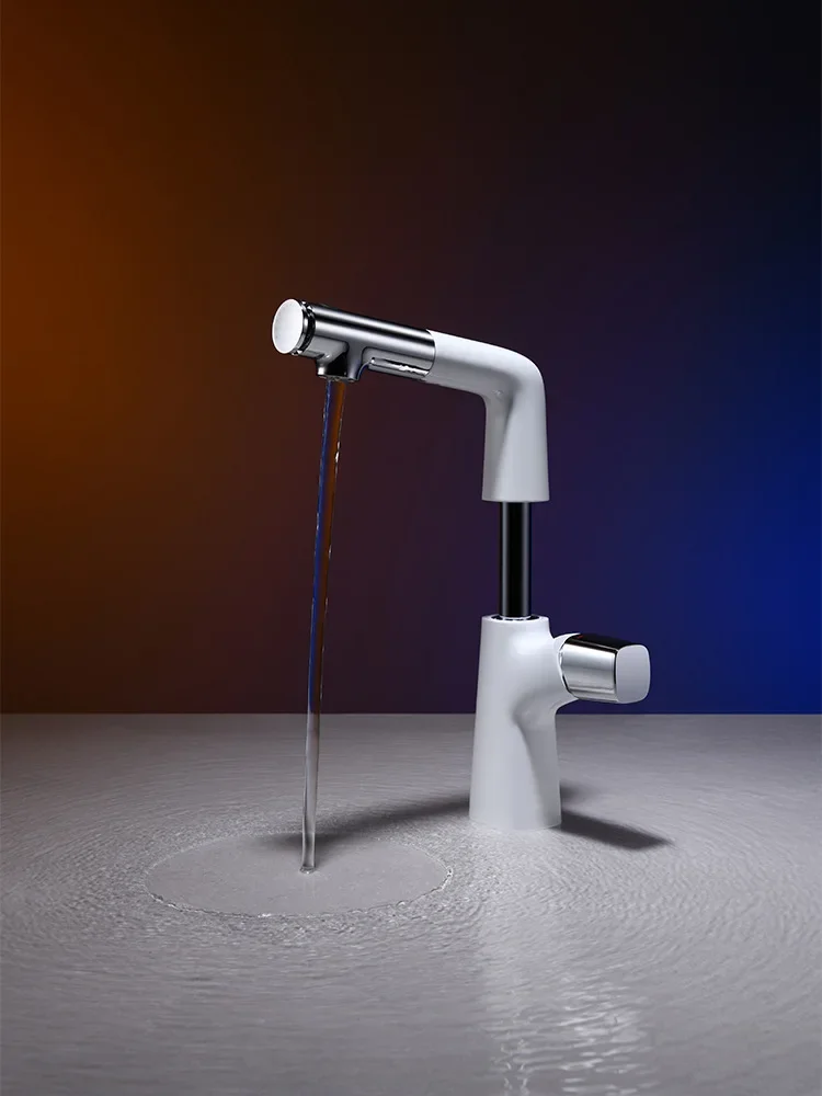 Adjustable Height Basin Faucet with Pull-Out Function, Rotating Cold And Hot Tap For Bathroom Sink