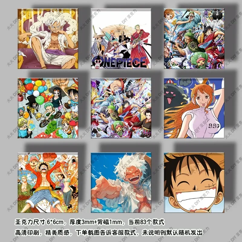 Populaire Anime One Piece Acryl Koelkast Sticker Luffy ZORO Nami Vierkant 6 cm Magnetische Decoratieve Sticker verjaardagscadeau