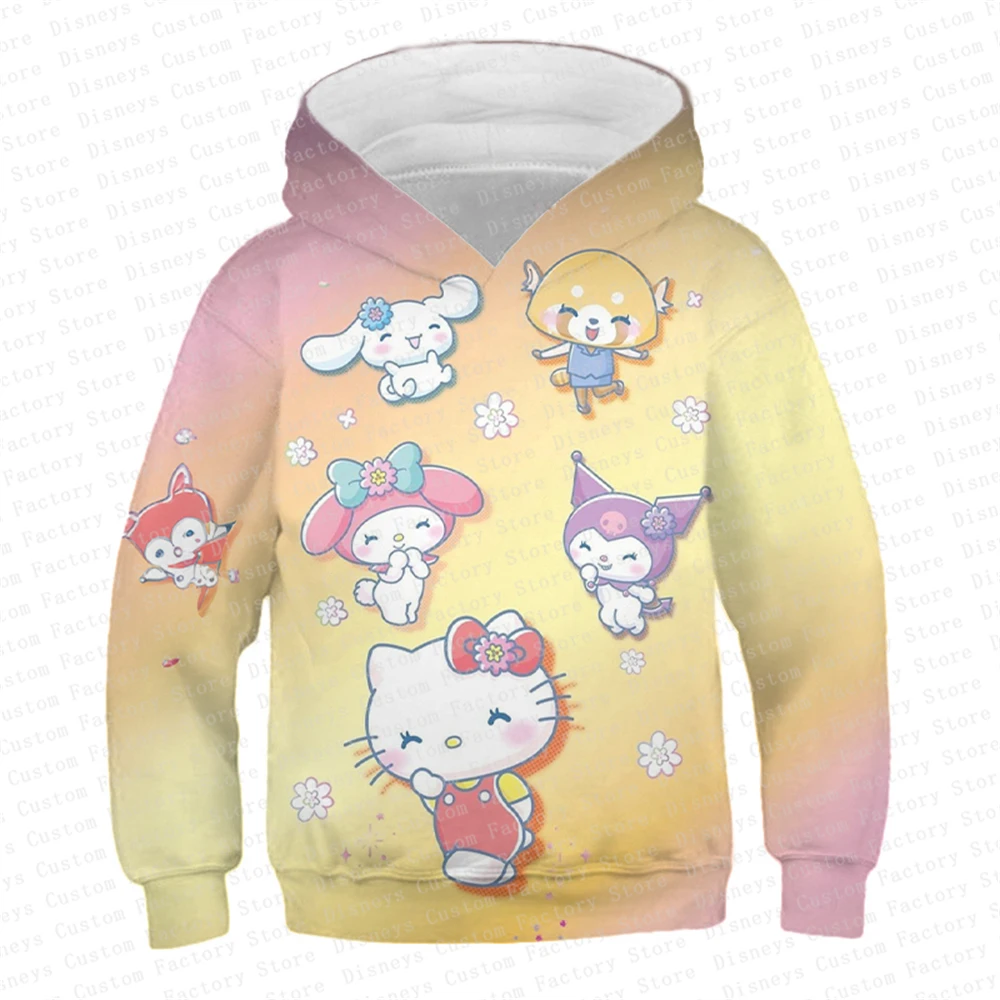 Children\'s Clothes Girls Cute Hoodies Cartoon Animal Hello Kitty & Friends Sanrio 3D Printed Child Sweatshirt Teen Boys Pullover