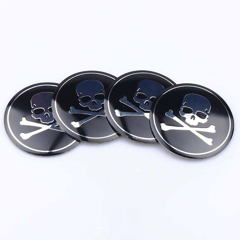 4PCS 56/65mm 3D Aluminum Skull Skeleton Crossbones Badge Auto Wheel Center Cover Stickers Hub Caps Decals Car Decor Accessories