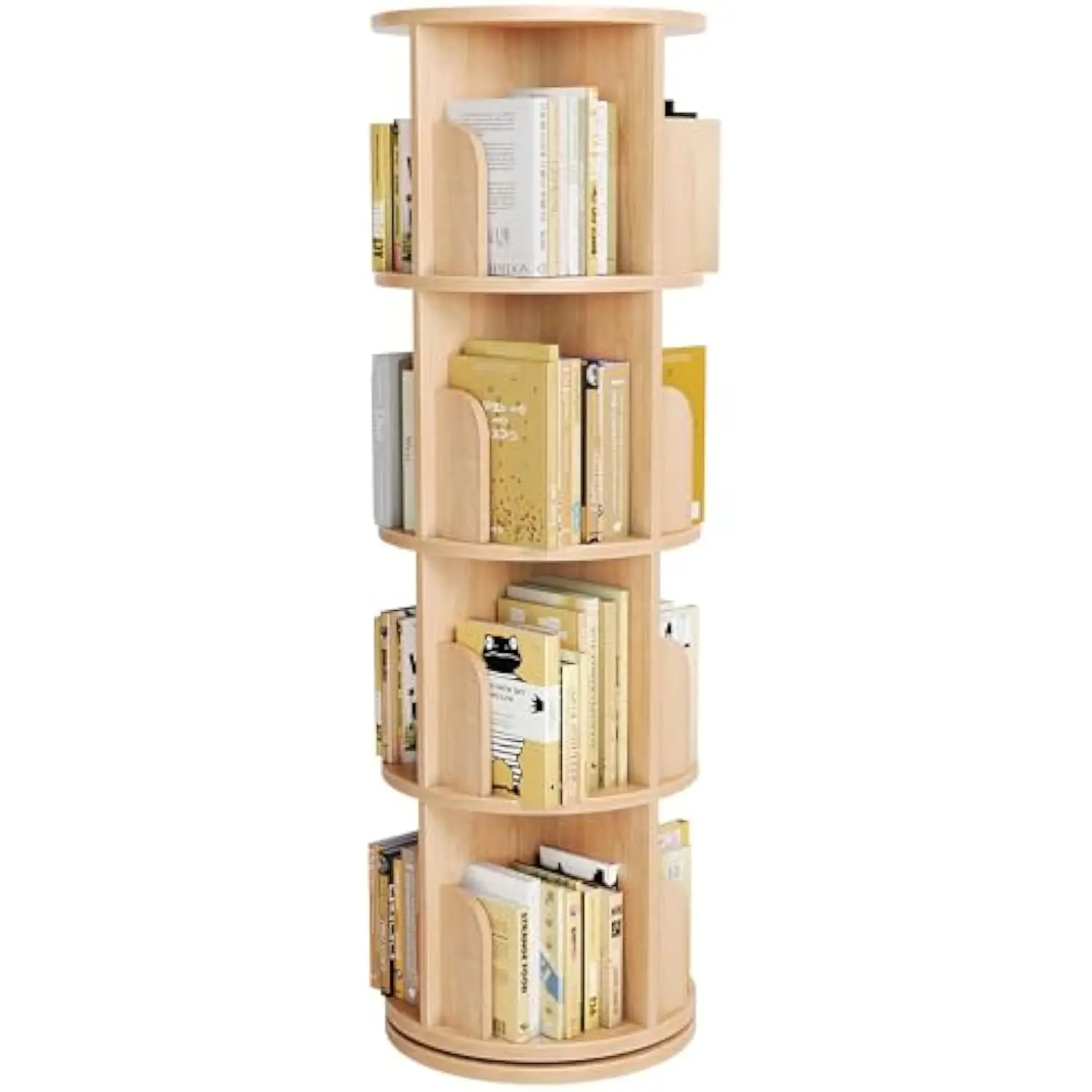 

Claiks 4-Tier Solid Wood Rotating Bookshelf, 360° Spinning Bookcase Tower, Space-Saving Vertical Book Storage Organizer with St