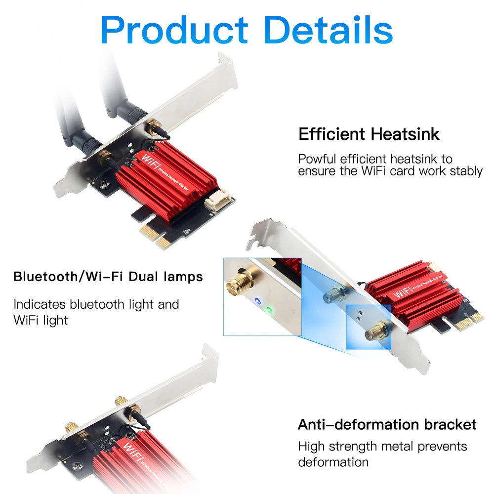 Adattatore PCI-E wireless WiFi Bluetooth AC1200 per desktop
