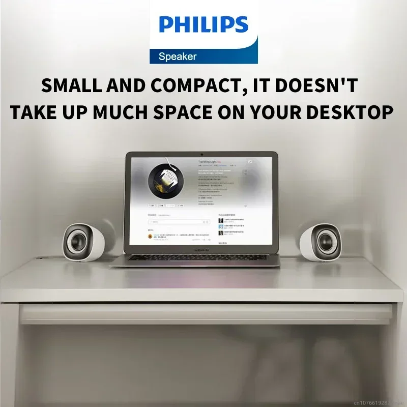 New Philips SPA2201 Mini Speaker Wireless Bluetooth 5.3 And Wired Connections Loudspeaker HiFi Stereo Computer Gaming Voice Box