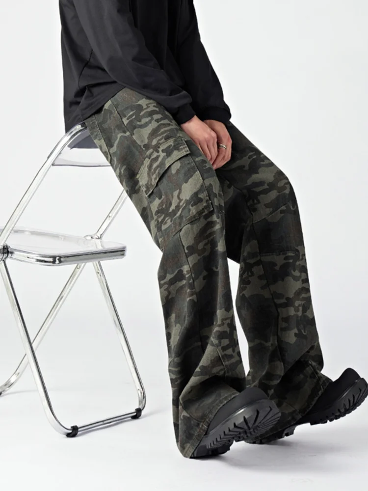 

Весенние американские камуфляжные рабочие брюки для мужчин с множеством карманов, прямые широкие штаны, повседневные брюки для мальчиков, модные