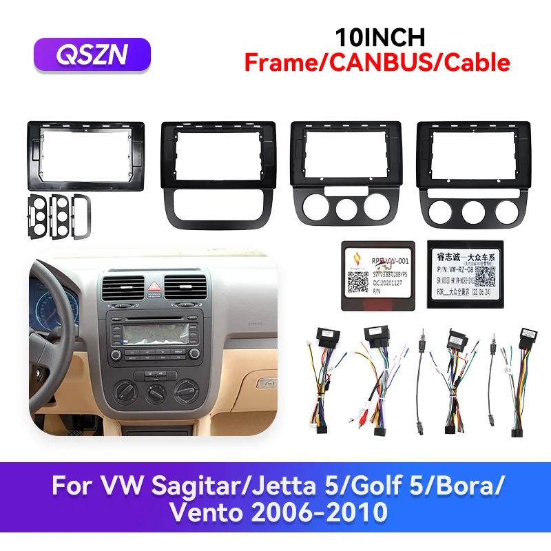 QSZN Cable Canbus para VW Sagitar/Jetta 5/Golf 5/Bora/Vento 2006-2010 Autoradio Panel de salpicadero marco Fascia bisel placa frontal